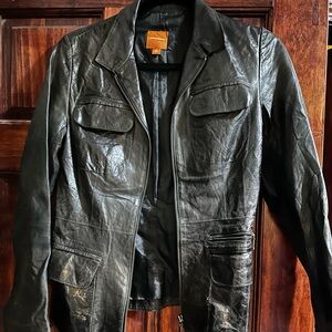 Anonymous: black, leather jacket, suit jacket style